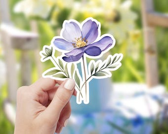 Purple Flower Sticker, Watercolor Floral Decal, Perfect for Laptop, Water Bottle, Journal, Planner, Cute and Waterproof