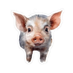 Cute Piglet Vinyl Sticker, Adorable Farm Animal Decal, Pig Watercolor Art, Laptop Sticker, Funny Gift for Animal Lovers