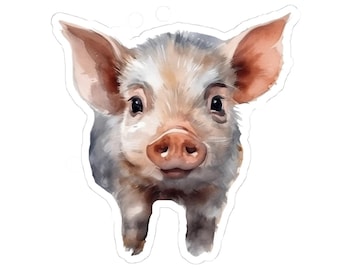 Cute Piglet Vinyl Sticker, Adorable Farm Animal Decal, Pig Watercolor Art, Laptop Sticker, Funny Gift for Animal Lovers