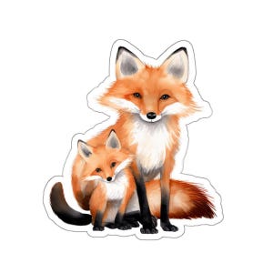 Cute Fox and Fox Cub Vinyl Sticker, Watercolor Laptop Sticker, Water Bottle Decal, Glossy Waterproof, Cute Animal Design, Perfect Gift