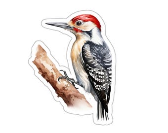 Red Headed Woodpecker Sticker, Watercolor Bird Sticker, Bird Lover Gift, Nature Stickers, Laptop Decal, Cute Stickers