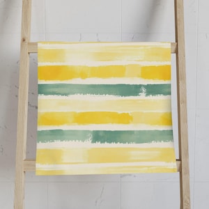Serviette de bain rayures jaunes, serviette d&#39;art abstrait, serviette de toilette décorative, serviette d&#39;invité, cadeau de pendaison de crémaillère, décoration de salle de bain