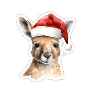 Weihnachten Känguru Aufkleber, Weihnachtsmannmütze Niedliche Tieraufkleber, Wasserdichter Aufkleber, Urlaubsgeschenk, Bester Freund Geschenk, Stocking Stuffer