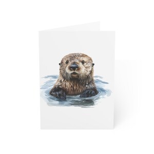 Tarjetas de felicitación con una nutria nadando, paquete de 10 o una tarjeta plegada con sobre, interior en blanco, set de regalo de papelería con postales de acuarela