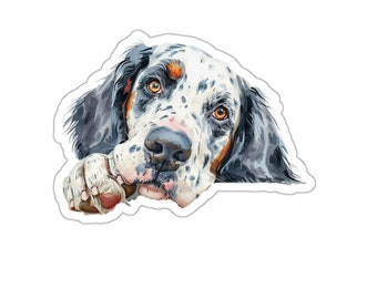 English Setter Sticker, Peeking Dog Waterproof Vinyl Sticker For Laptop Water Bottle Phone Wall Car Window Decal Gift