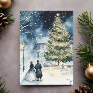 Lot de 10 cartes de voeux de Noël, nuit, cartes postales des fêtes avec art aquarelle, respectueux de l'environnement, 3 tailles avec enveloppes incluses