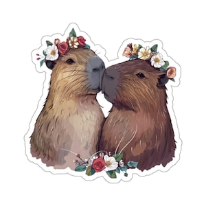 Niedlicher Capybara-Aufkleber, Blumenkrone Capybara-Aufkleber, wasserfester Vinyl-Aufkleber, Tierliebhaber Geschenk, niedliches Schreibwaren-Accessoire, Capybara Kunst
