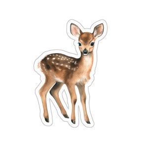 Naklejka Cute Fawn, naklejka Baby Deer – wodoodporny winyl do laptopa, notebooka, etui na telefon z oknem samochodowym, prezent dla miłośnika zwierząt leśnych, wystrój ze zwierzętami dzikimi