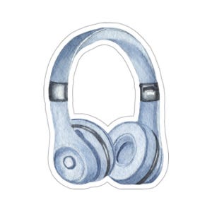 Adesivo de fone de ouvido azul, arte em aquarela, presente para amantes da música, decalque para laptop, adesivos estéticos, presente para músicos, presente para DJ, resistente à água