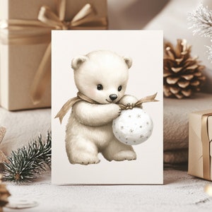 Conjunto de cartões fofos de urso polar de Natal, pacote com 10 cartões de Natal, cartões de felicitações de Natal com envelopes, cartões postais de urso branco de inverno kawaii