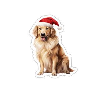 Sticker Noël Golden Retriever, sticker bonnet de Noel chien, stickers vacances mignons pour les amoureux des chiens, stickers saisonniers