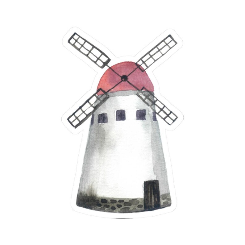 Watercolor Windmill Sticker, Dutch Landscape Decal, Cute Laptop Sticker ...