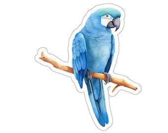 Adesivo con pappagallo ara blu, decalcomania ad acquerello con uccello