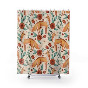 Fox shower curtain for bathroom decor, animal theme bathroom curtain, woodland fox shower curtain, nature inspired bath decor