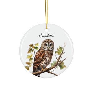 Custom Owl Ceramic Ornament, Personalized Christmas Tree Decor, Holiday Gift Keepsake, Customizable Woodland Animal Design