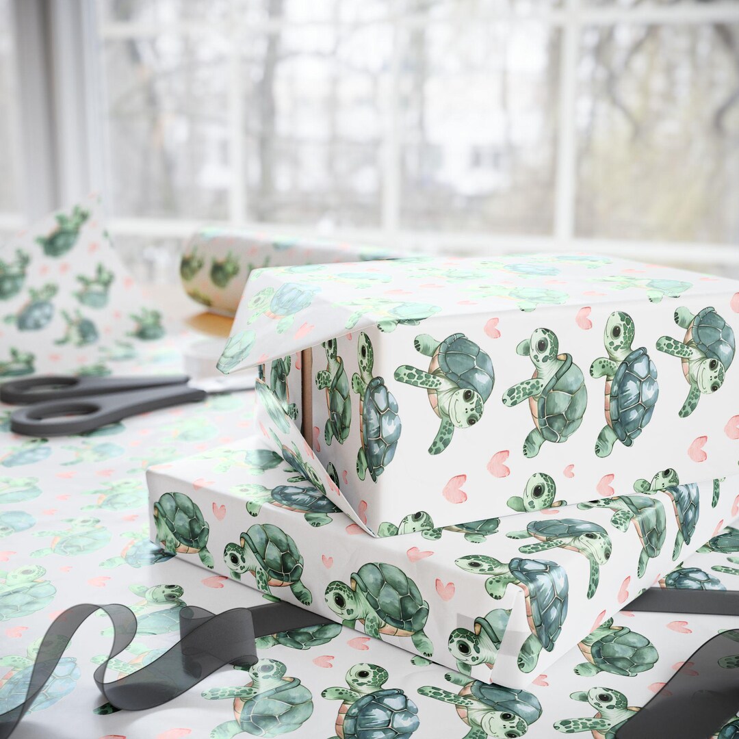 Turtle Wrapping Paper, Watercolor Sea Animal, Gift for Her, Eco ...