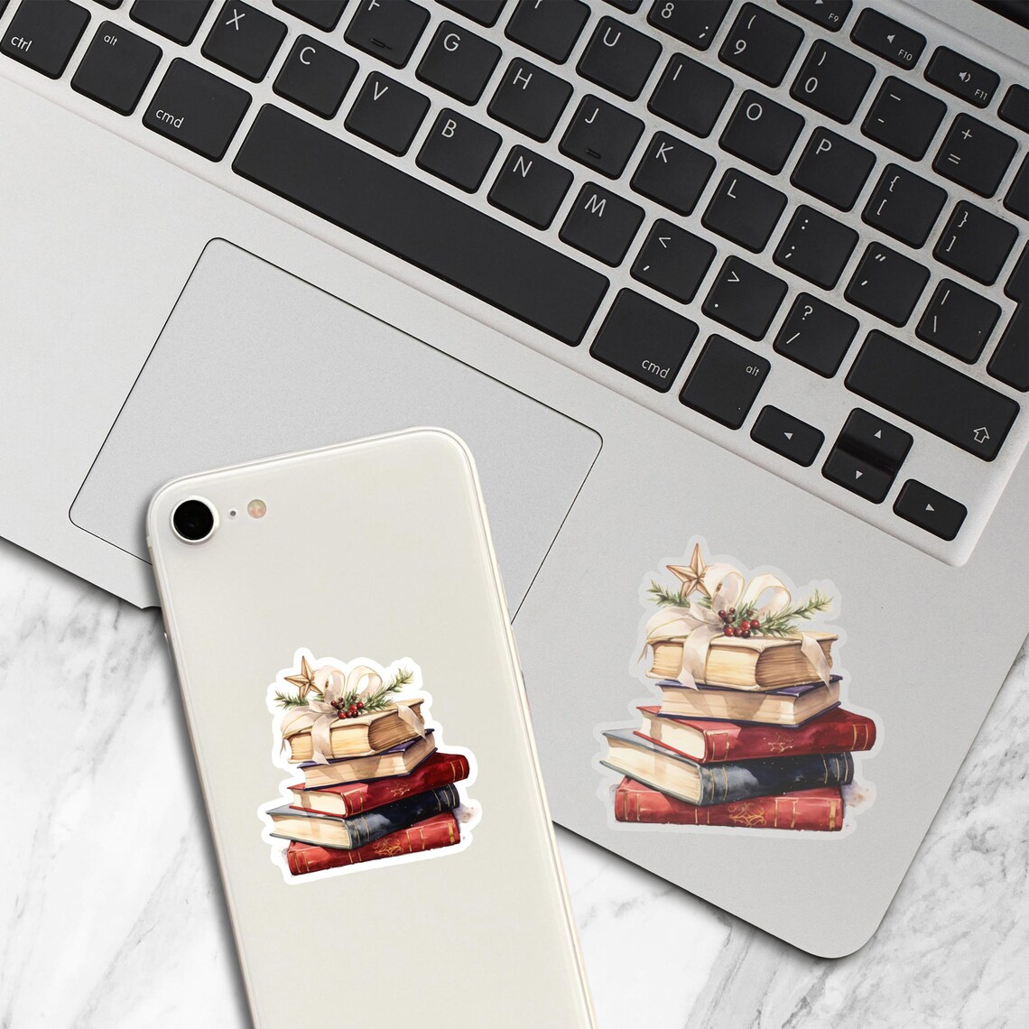 Vintage Books Watercolor Sticker, Christmas Book Stack Sticker, Holiday ...