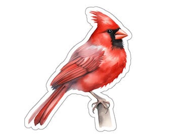 Cardinal Bird Vinyl Sticker, Red Cardinal Decal, Cute Bird Sticker, Waterproof Laptop Sticker, Animal Water Bottle Sticker