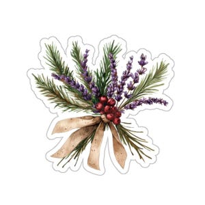 Adesivo floral de inverno, decalque de buquê de Natal, arte em aquarela, presente de Natal, adesivos festivos, adesivos para planejador, adesivos para laptop