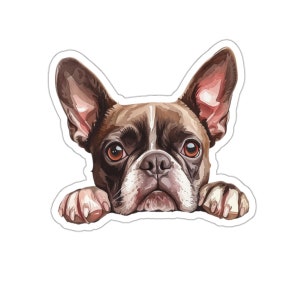 Boston Terrier Sticker, Peeking Dog Waterproof Vinyl Sticker For Laptop Water Bottle Phone Wall Car Window Decal Gift