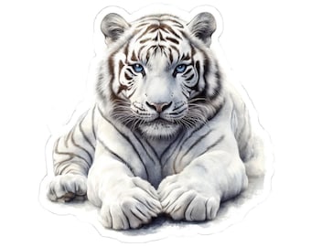Sticker witte tijger, sticker schattige dieren, trendy stickers, cadeau voor tijgerliefhebber, laptopstickers, waterdichte vinylstickers