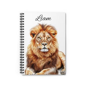 Personalized Lion Journal, Watercolor Notebook, King of the Jungle, Gift for Leo, Custom Name Journal, Spiral Notebook for Kids