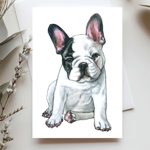 Biglietti d'auguri con cucciolo di bulldog francese, confezione da 10 biglietti pieghevoli con busta, set regalo di cancelleria con cartoline acquerellate minimaliste per proprietari di cani