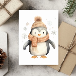 Biglietti di Natale con simpatici pinguini, confezione da 10, biglietti di auguri per le feste, confezione da 10 set di cancelleria invernale con pinguini, acquerello, uccelli, arte