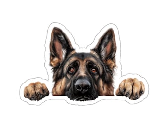 German Shepherd Sticker, Peeking Dog Waterproof Vinyl Sticker For Laptop Water Bottle Phone Wall Car Window Decal Gift
