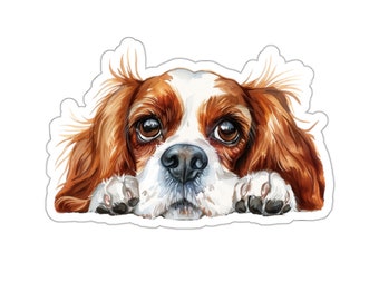Cavalier King Charles Sticker, Peeking Dog Waterproof Vinyl Sticker For Laptop Water Bottle Phone Wall Car Window Decal Gift