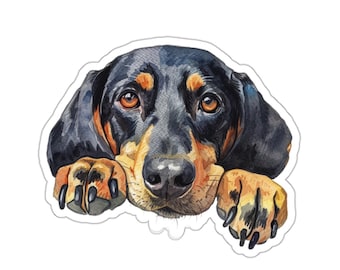 Black and Tan Coonhound Sticker, Peeking Dog Waterproof Vinyl Sticker For Laptop Water Bottle Phone Wall Car Window Decal Gift
