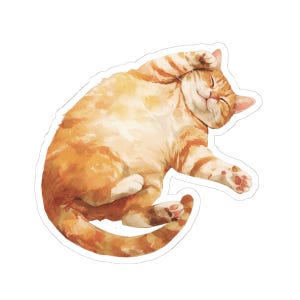 眠っている猫のステッカー、かわいいペットのデカール - ノートパソコン、電話ケース、ジャーナル、ノートブック用の防水ビニール、猫好きへのギフト、心地よい動物アート