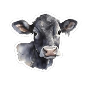 Sticker vinyle vache aquarelle mignon, sticker imperméable brillant, cadeau pour amoureux des animaux de la ferme, sticker pour ordinateur portable ou bouteille d&#39;eau