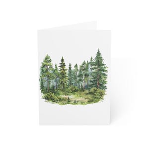 Cartes de voeux aquarelle forêt, lot de 10 ou une carte pliée avec enveloppe, intérieur vierge, coffret cadeau papeterie carte postale nature