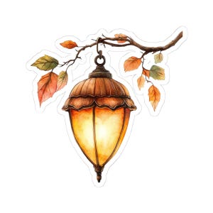 Fall Lantern Sticker, Autumn Decor, Watercolor Art Sticker, Cute Laptop Stickers, Planner Sticker, Gift for Friend, Water Bottle Decal