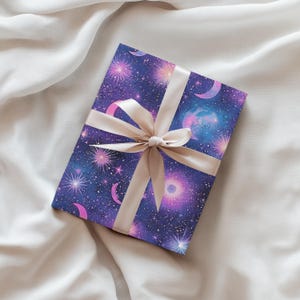 Galaxy Wrapping Paper, Watercolor Space Art, Celestial Gift Wrap for Her, Birthday Present, Unique Gift Wrapping, Starry Night Theme