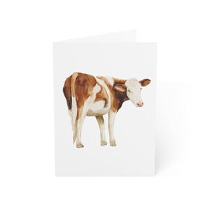 Cartões de felicitações de vaca marrom, pacote com 10 ou cartão dobrado individualmente com envelope, em branco por dentro, conjunto de papelaria para presente de cartão postal de animal de fazenda em aquarela