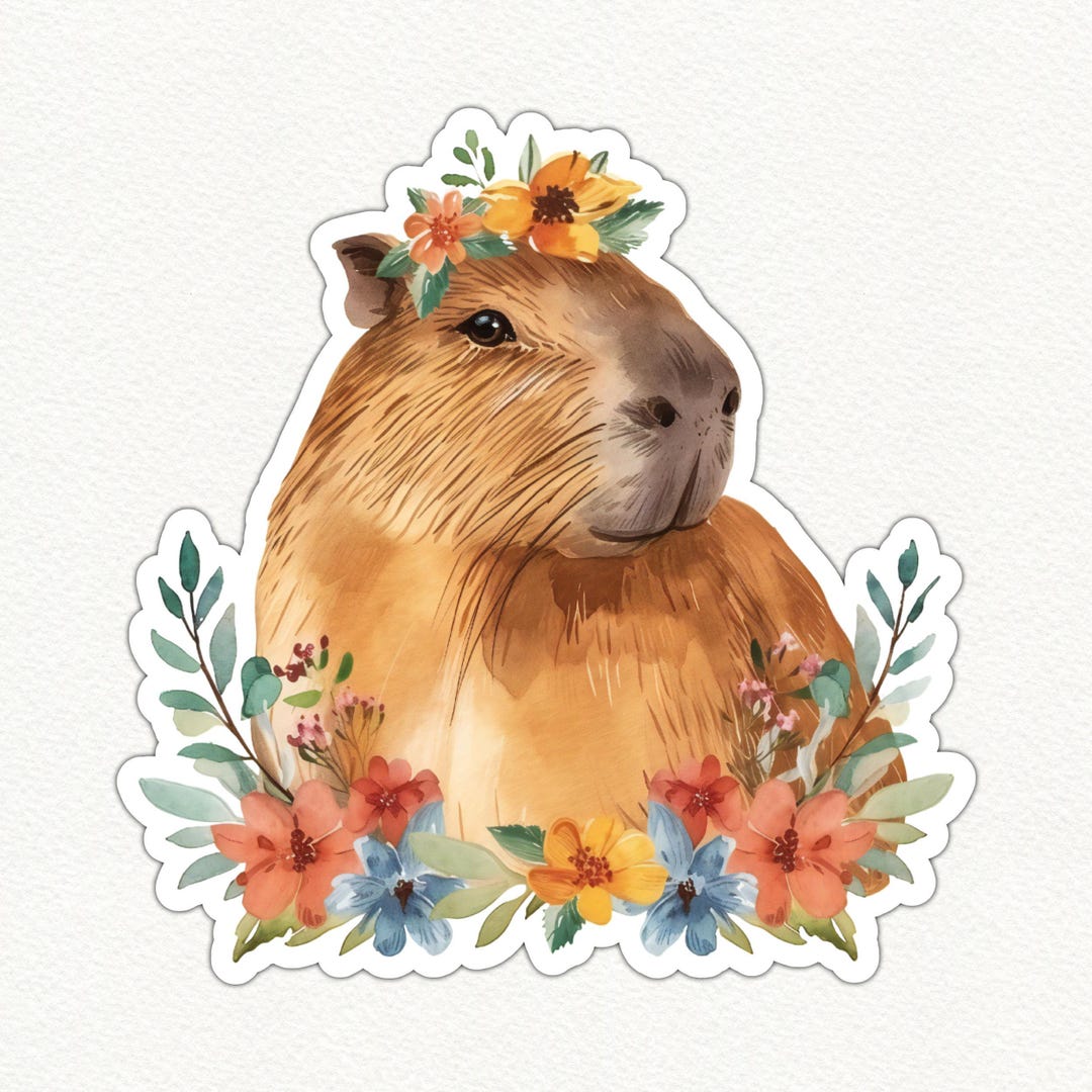 Flower Capybara Sticker, Waterproof Vinyl Sticker for Laptop Water ...