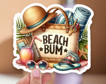Beach Bum Sticker, Tropical Beach Bag Vinyl Decal
