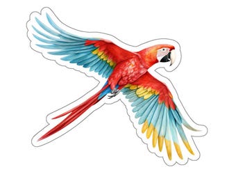 Adesivo in vinile con pappagallo colorato e luminoso, decalcomania con ara volante, adesivo con uccello vivace per laptop, bottiglia d'acqua, finestra o diario