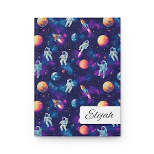 Diario espacial personalizado para niños, cuaderno de tapa dura con astronautas, bonito diario para escribir, nombre personalizado, regalo para niños, planetas