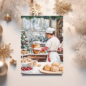 Lot de 10 cartes de Noël de pâtisserie, cartes postales de Noël aquarelles, cartes de voeux de pâtissier pour les fêtes avec enveloppes, lot de cartes de saison