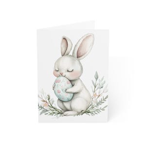 Jolies cartes de voeux de lapin de Pâques, lot de 10 ou une carte pliée avec enveloppe, vierges à l'intérieur, coffret cadeau de papeterie de cartes postales aquarelles