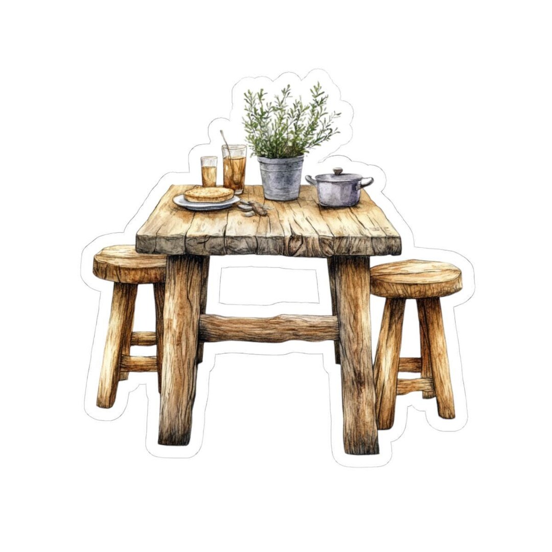 Rustic Kitchen Sticker, Farmhouse Decor, Vintage Table, Watercolor Art ...