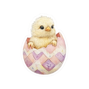 Cute Chick Hatching from Colorful Egg Sticker, Baby Chick Easter Decal, Adorable Animal Vinyl Sticker for Laptop, Water Bottle, Journal