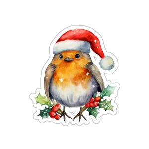Adesivo de Robin, Adesivo de Pássaro de Natal, Adesivos de Natal, Adesivos de Pássaros Fofos, Adesivos de Aquarela, Presente para Amantes de Pássaros, Presente de Natal