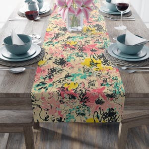 Abstract Floral Table Runner, Modern Art Runner, Colorful Dining Decor Gift, Spring Table Decor, Artistic Table Runner