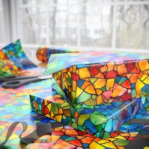 Vibrant Mosaic Wrapping Paper, Colorful Gift Wrap, Artistic Present Wrap, Stained Glass Design, Unique Gift Wrap for Any Occasion image 4