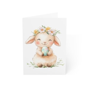 Lindos cartões de saudação de cordeiro de Páscoa, pacote com 10 ou cartão dobrado individualmente com envelope, em branco por dentro, conjunto de papelaria para presente de cartão postal de aquarela