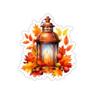 Fall Lantern Stickers, Autumn Leaves Decor Decals, Thanksgiving Gift, Seasonal Stickers, Laptop Stickers, Water Bottle Stickers